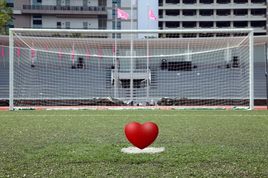 perspective of penalty spot of soccer field with heart