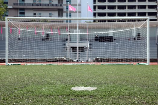 perspective of penalty spot of soccer field