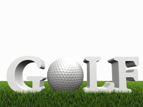 golf concept on green gras on white background