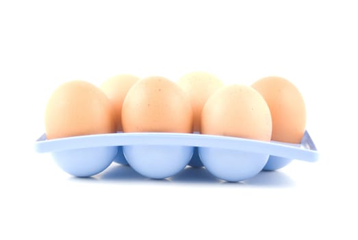 eggs in a blue egg tray