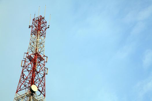 Telecommunication Radio antenna Tower with blue sky