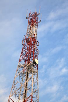 Telecommunication Radio antenna Tower with blue sky