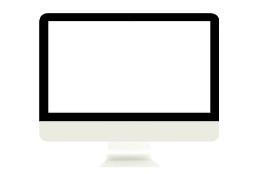 Computer Monitor with blank white screen isolated on white background.