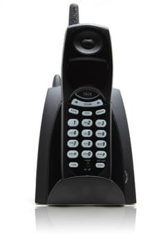 isolated black vordless phone on white with its reflection