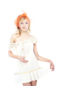Stylish woman posing on a white background