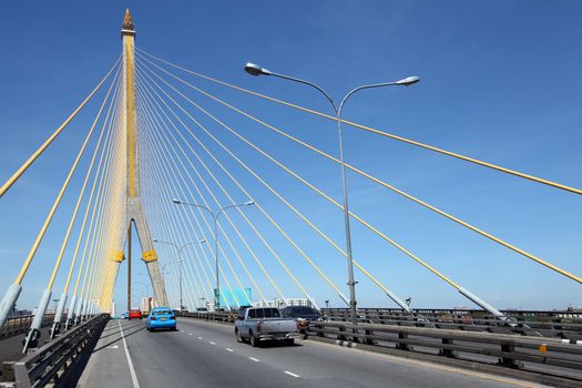 Mega sling Bridge Rama 8, near Harbor in Bangkok