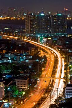 Bangkok Highway Top View at dusk in bangkok, Thailand
