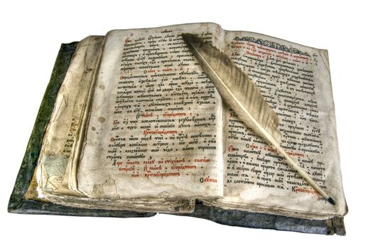 The ancient book and old goose feather