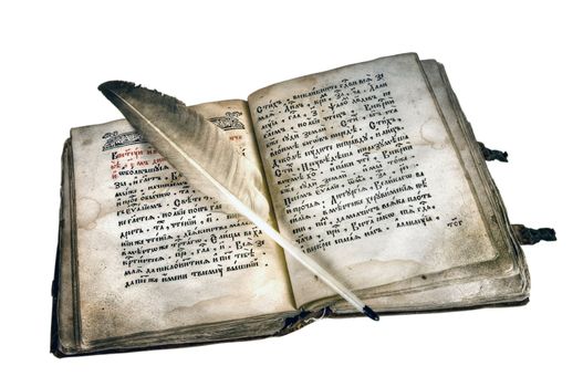 The ancient book and old goose feather