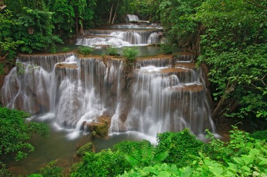 Huay Mae Khamin Waterfall Forth Level, Paradise waterfall in Tropical rain forest of Thailand