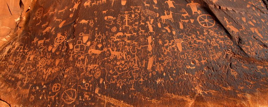 Panoramic view of the petroglyphs on Newspaper Rock in Utah - USA.
