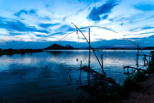 Beautiful blue sky over the river  at sunset