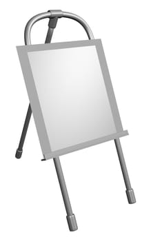 Metal easel from pipes with a clean sheet of paper