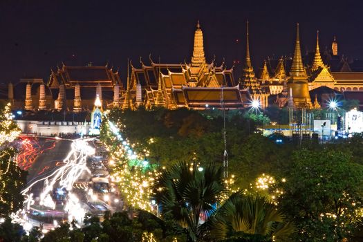 Bangkok Night view of Grand Palace or Wat Phra Keao Temple in Bangkok Thailand