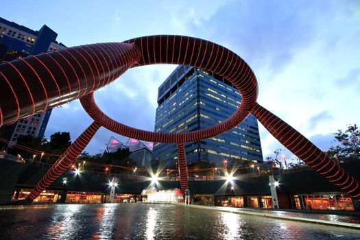 Singapore landmark Fountain of Wealth at dusk