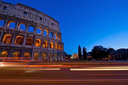 Light Trail at Colosseum in Twilight, Rome Italy