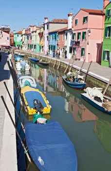 main canal in Burano Venice Italy