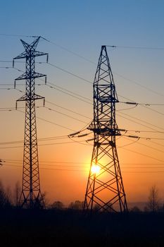 Transmission line on a background of the coming sun