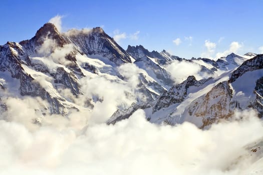 Landscape of Mist at Jungfraujoch, part of Swiss Alpine Alps at Interlaken Switzerland.
