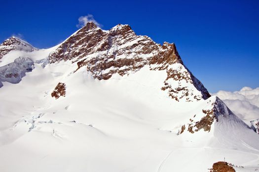 Part of The Swiss Alpine Alps at Jungfraujoch in Interlaken Switzerland from Sphinx Obeservation Tower