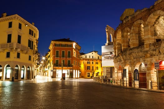 Piazza Bra and Ancient Roman Amphitheater in Verona, Italy