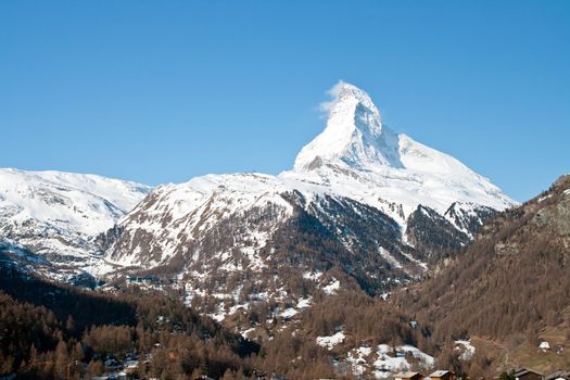 Matterhorn Alpine alps Peak from Zermatt City, Switzerland