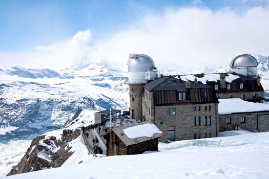 The Gornergrat Observatory and Matterhorn peak, Zermatt Switzerland