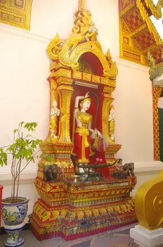 The Buddhist and Hinduism has a multitude of gods and goddess. This goddess seems to have a long pipe in his head. This statue is placed in a little frequented the temple.