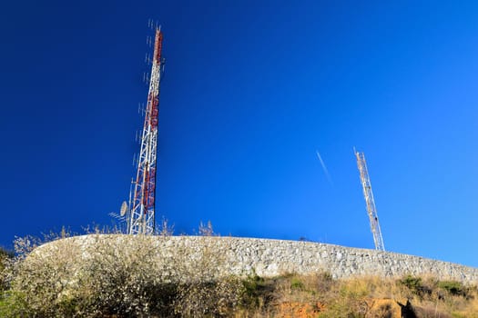 antenna television and radio transmitters on top of mountains