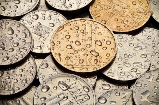 European coins background with rain drops