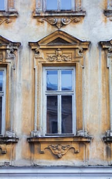 Wooden windows in old building in Lviv (Ukraine)