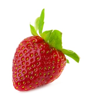 Single strawberry on white background