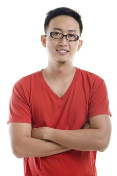 A young asian male adult on white background