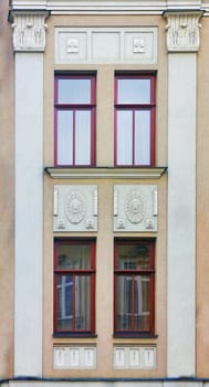 Wooden windows in old building in Lviv (Ukraine)