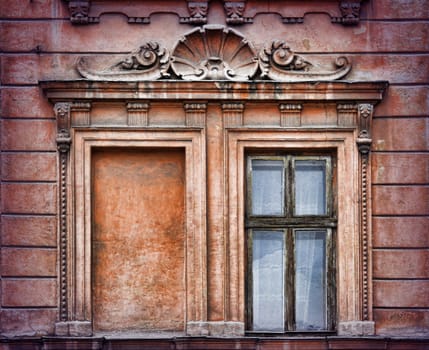 Wooden window in old building in  Lviv (Ukraine)