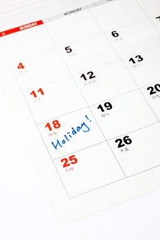 Holiday on calendar concept