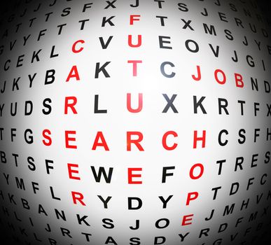 Illustration depicting an abstract wordsearch with centre focus revealing job concept words in red.