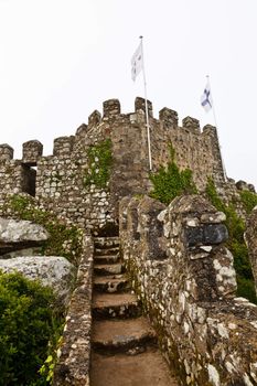 Tower and the Wall in Moorish Castle near Lisbon, Portugal