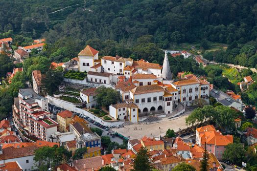 Sintra National Palace near Lisbon in Portugal, View from Above