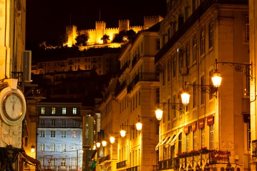 Castle Sao Jorge after sunset in Lisbon, Portugal