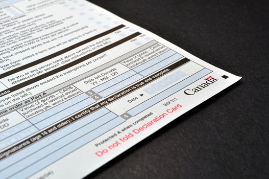 Canadian Customs declaration card