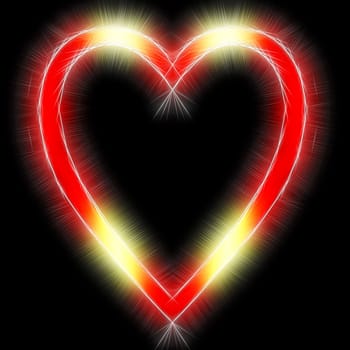 Shining symbol in the shape of heart on the black background. High resolution abstract image