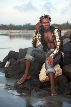 Portrait young African men with the phone