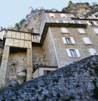 a view on old buildings of the medieval city of Rocamadour in France