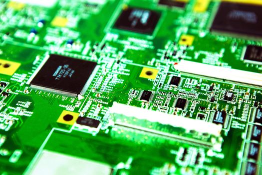Close-up on computer circuit board.