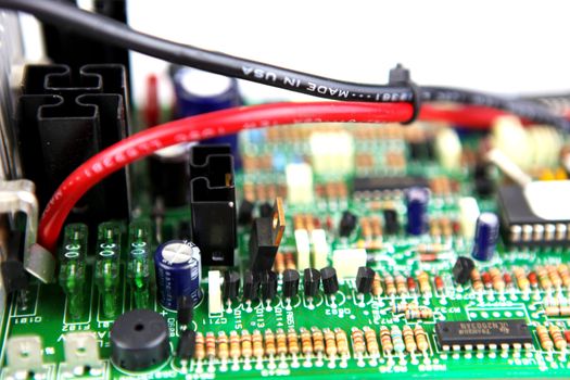 Close-up on computer circuit board.