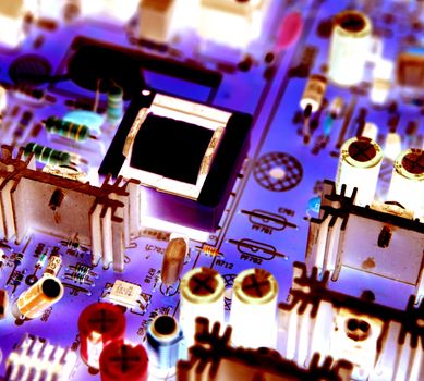 Close-up on computer circuit board.