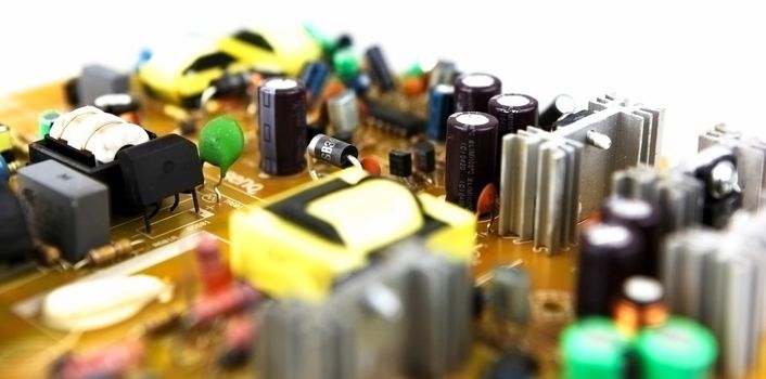 Close-up on computer circuit board.