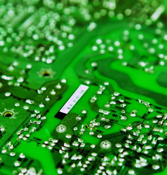Close-up on computer circuit board.