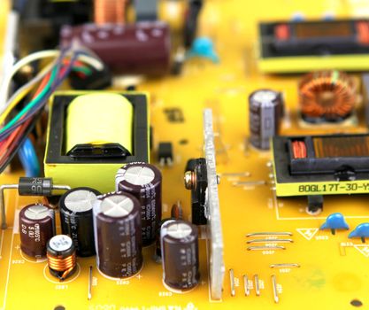 Close-up on computer circuit board.
